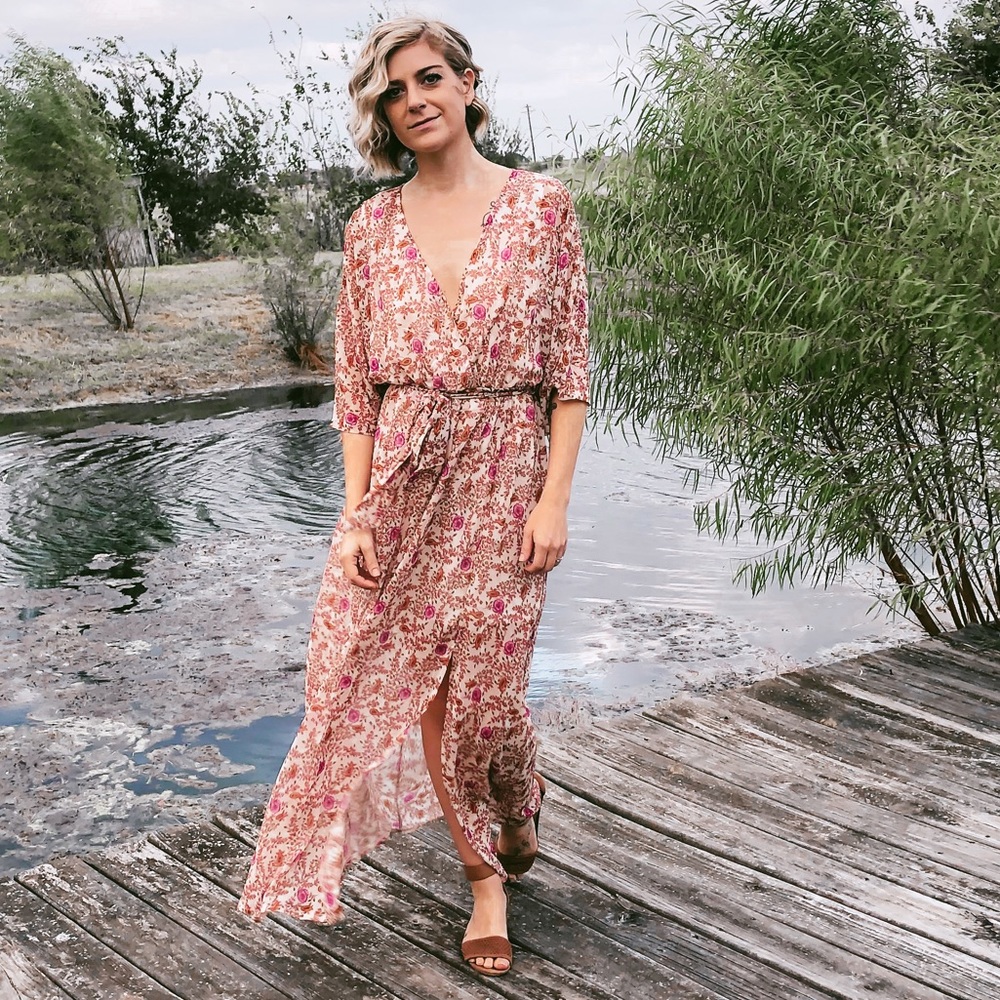 Long, floral and paisley pink dress!